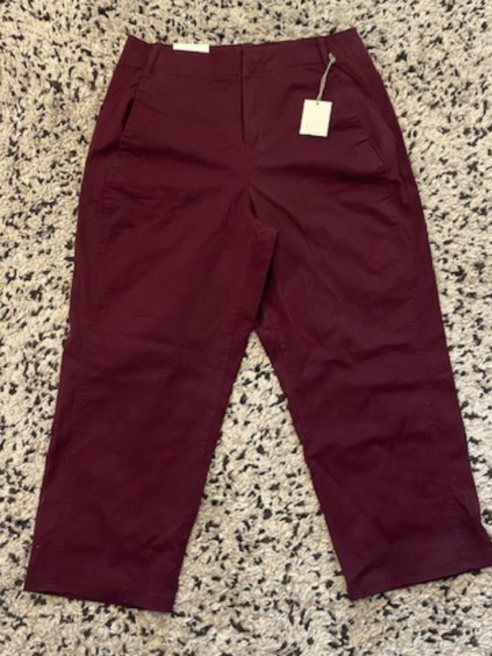 A New Day Capri Cropped Pants Stretch High Rise Deep Wine Red size 12 NWT